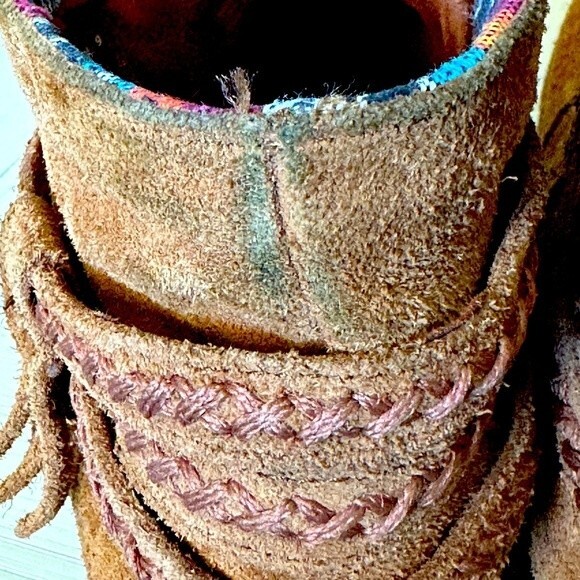 Minnetonka Women's Dixon Brown Suede Leather Boot Zip Ankle Bootie Boho Tan  10 - Picture 10 of 13